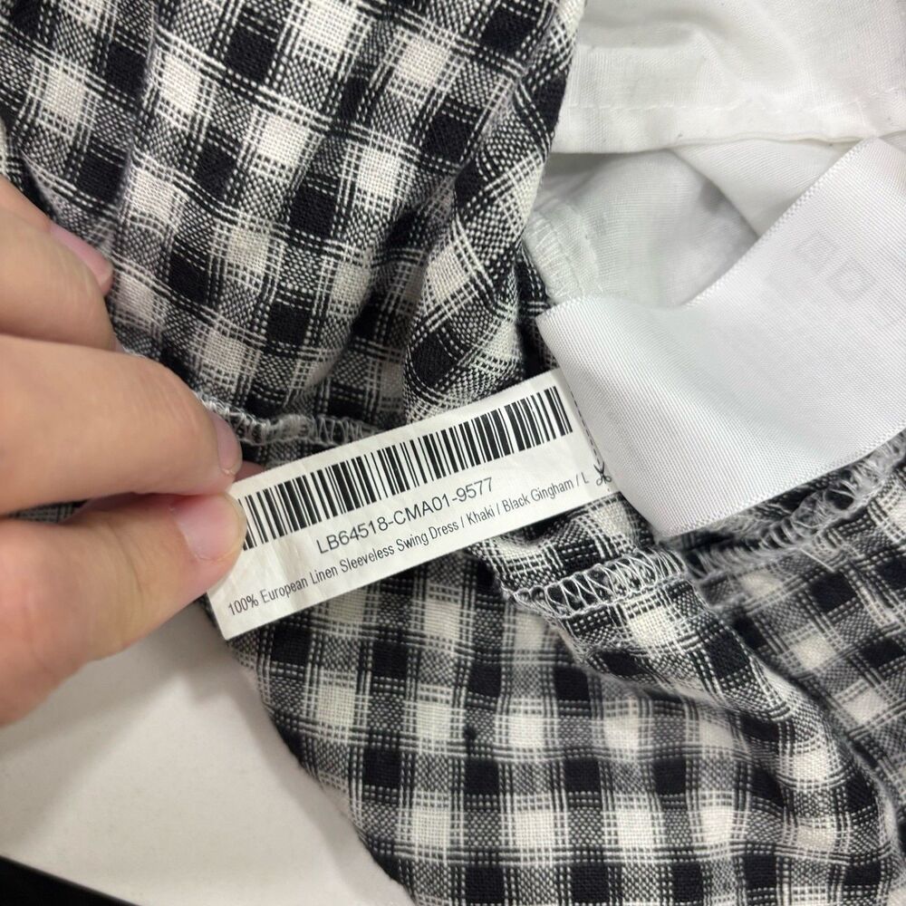 Quince Dress Womens Size Large Linen Sleeveless Swing Dress Black Gingham - Picture 7 of 7
